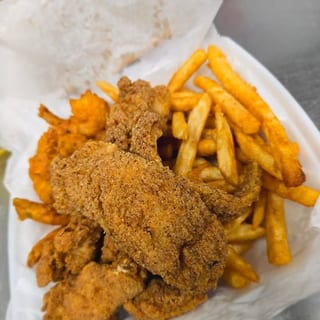 2 Pcs Fish, 5 Large Shrimp With Fries & Pop